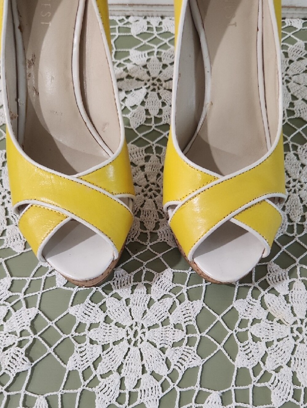 Nine West Bright Yellow Peep-Toe Heels - Picture 6 of 15